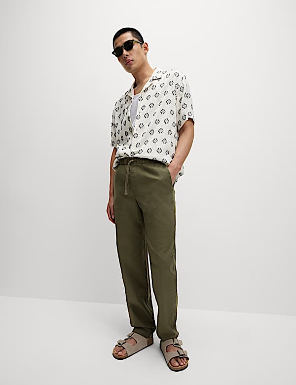 Loose Fit Cotton Linen Blend Elasticated Trousers - HU