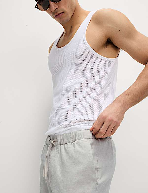 Loose Fit Cotton Linen Blend Elasticated Trousers - IS