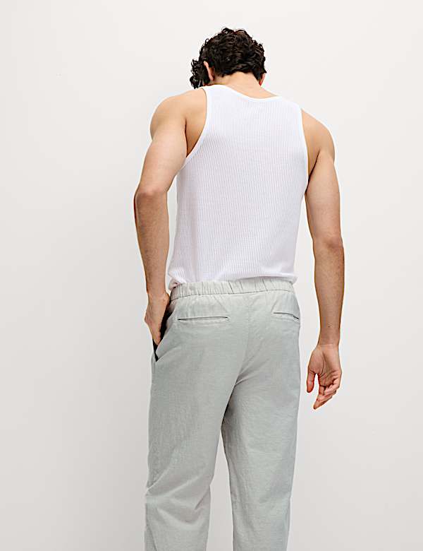 Loose Fit Cotton Linen Blend Elasticated Trousers - IS
