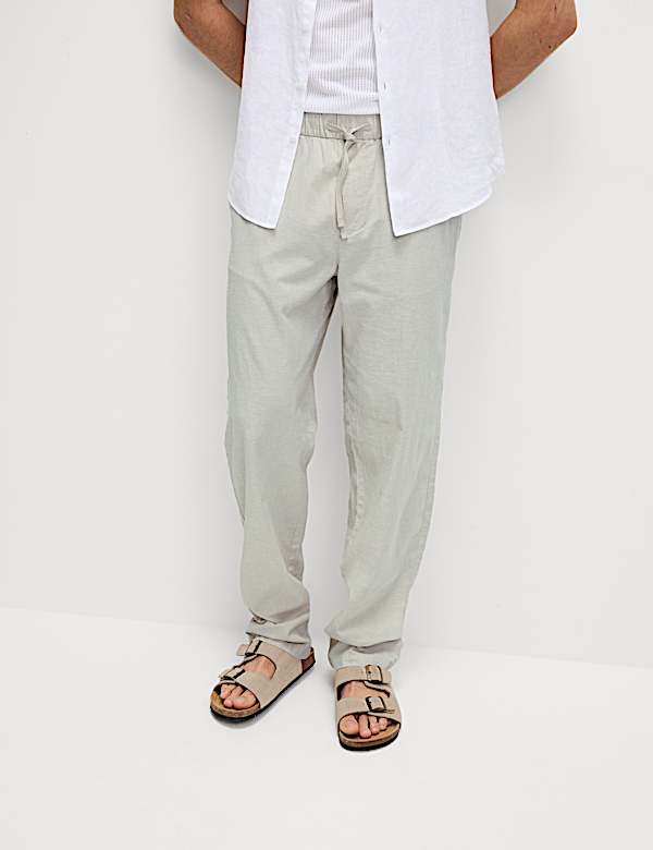 Loose Fit Cotton Linen Blend Elasticated Trousers - IS