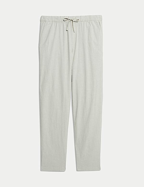 Loose Fit Cotton Linen Blend Elasticated Trousers - IS
