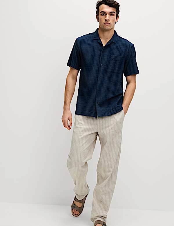 Pantalon &eacute;lastiqu&eacute; coupe large en lin m&eacute;lang&eacute; coton - LU