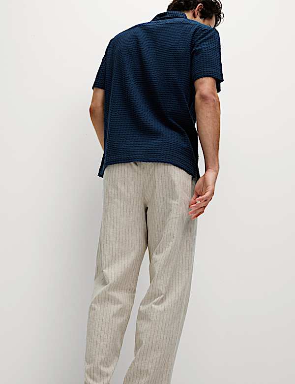 Pantalon &eacute;lastiqu&eacute; coupe large en lin m&eacute;lang&eacute; coton - LU