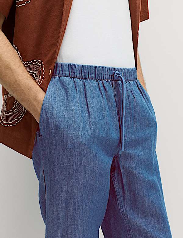 Loose Fit Linen Blend Elasticated Waist Trousers - GR