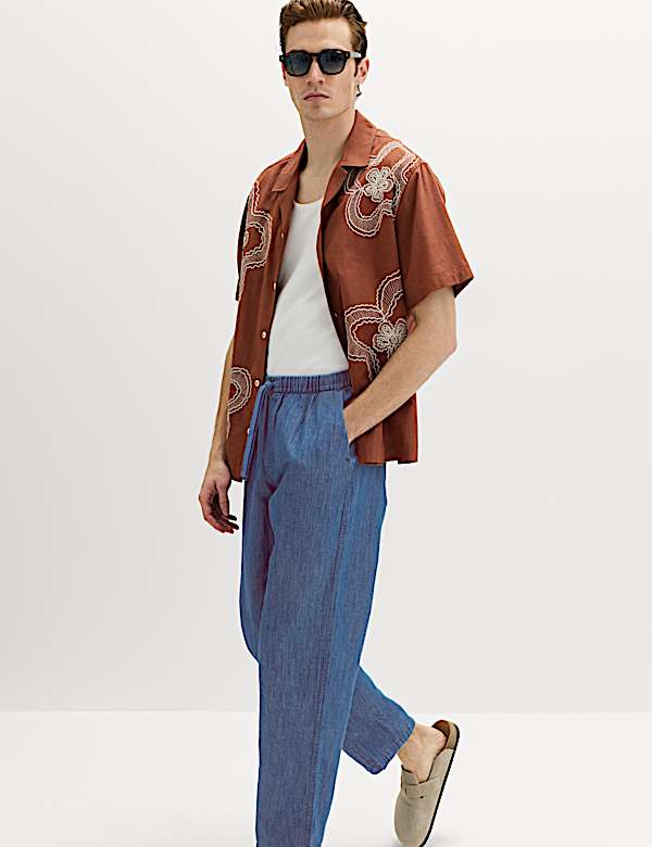 Loose Fit Linen Blend Elasticated Waist Trousers - GR