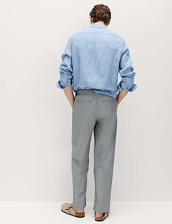 Loose Fit Linen Blend Elasticated Waist Trousers