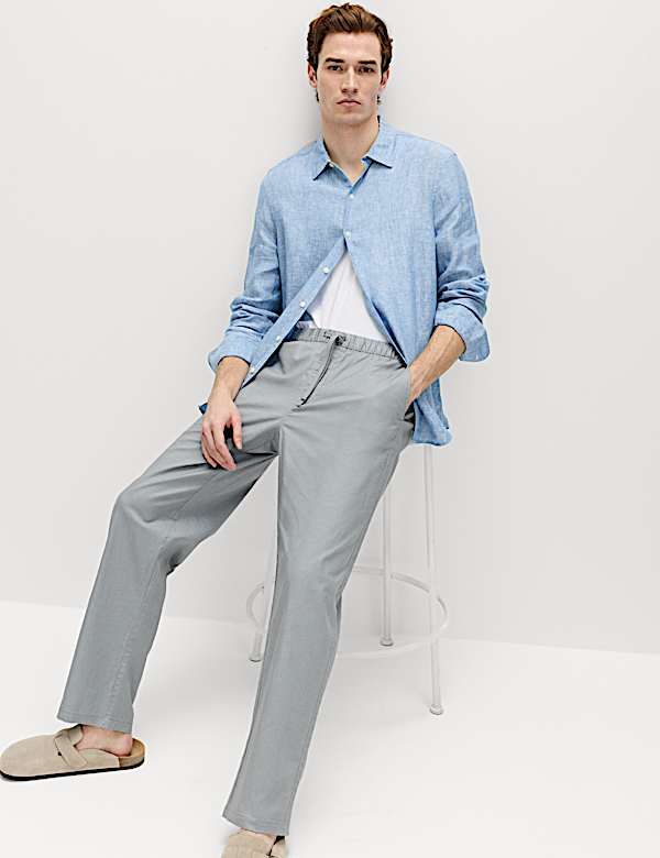 Loose Fit Linen Blend Elasticated Waist Trousers