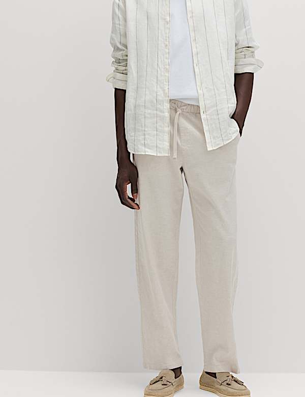 Loose Fit Linen Blend Elasticated Waist Trousers