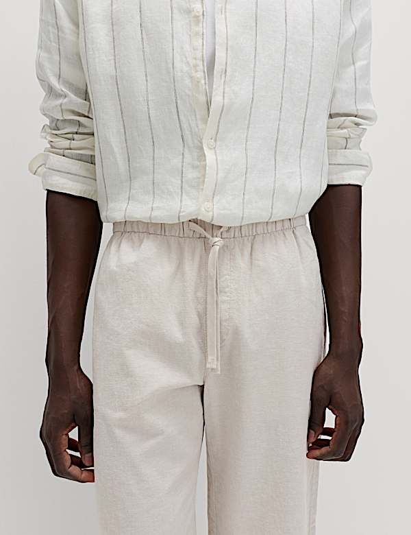 Loose Fit Linen Blend Elasticated Waist Trousers