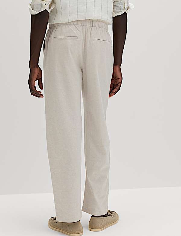Loose Fit Linen Blend Elasticated Waist Trousers