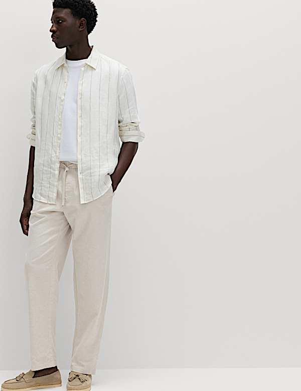 Loose Fit Linen Blend Elasticated Waist Trousers