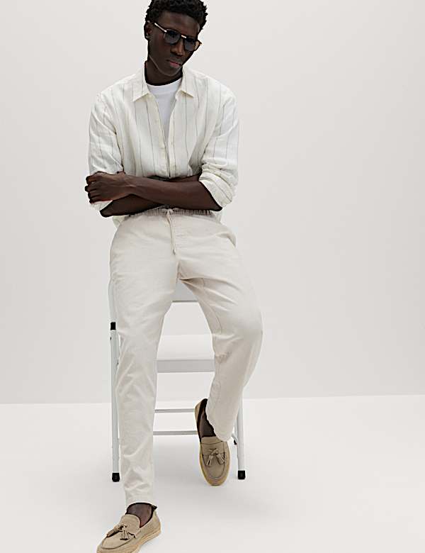 Loose Fit Linen Blend Elasticated Waist Trousers