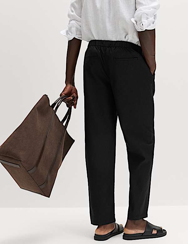 Pantalones con cintura con el&aacute;stico de corte holgado en mezcla de lino - ES
