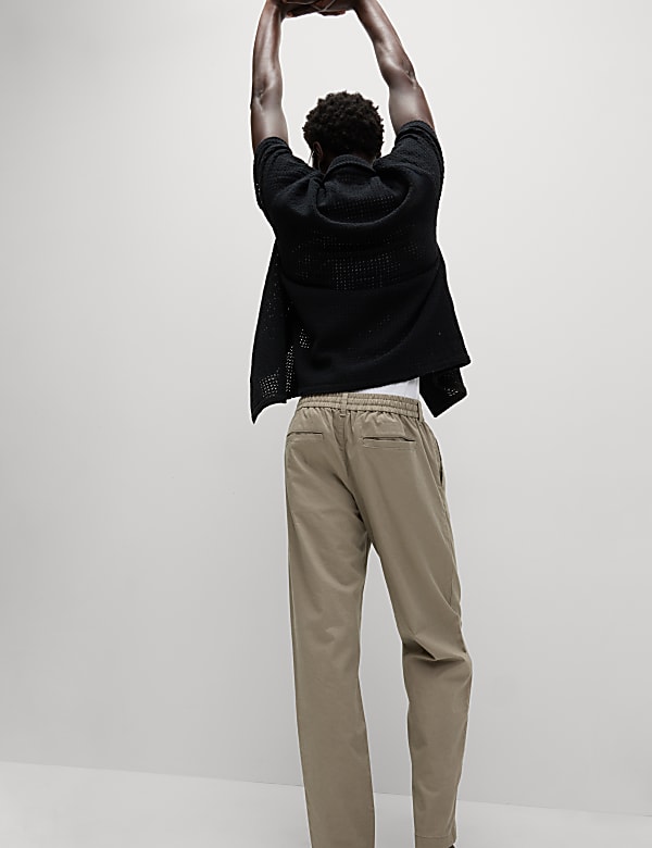 Tapered Fit Cotton Linen Blend Elasticated Trousers