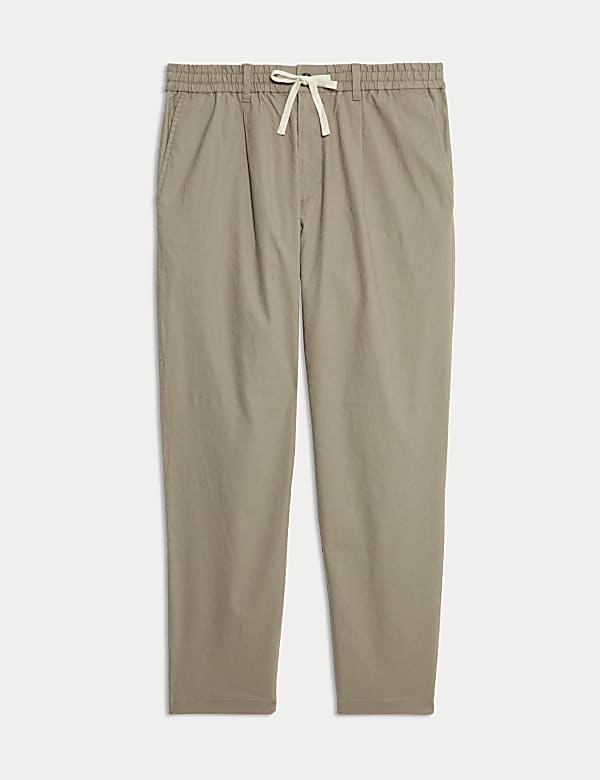 Tapered Fit Cotton Linen Blend Elasticated Trousers - SI