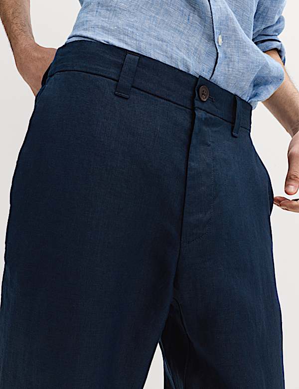 Pure Linen Half- Elasticated Waist Trousers - US
