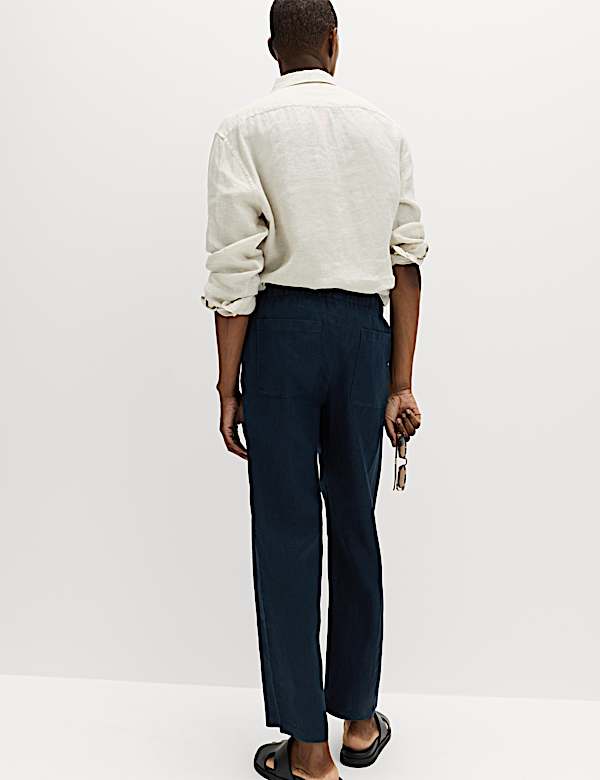 Loose Fit Pure Linen Elasticated Waist Trousers - ES