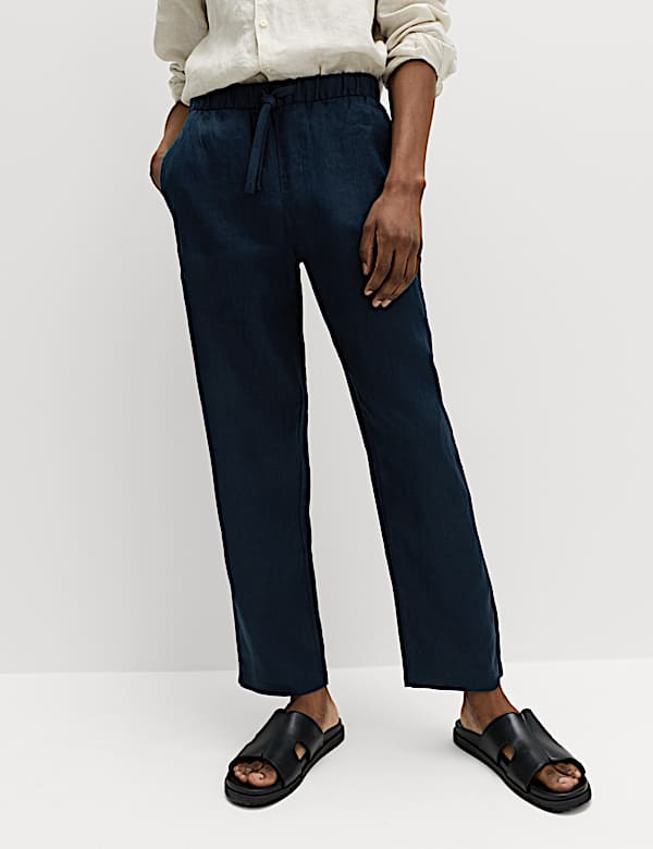 Loose Fit Pure Linen Elasticated Waist Trousers - ES