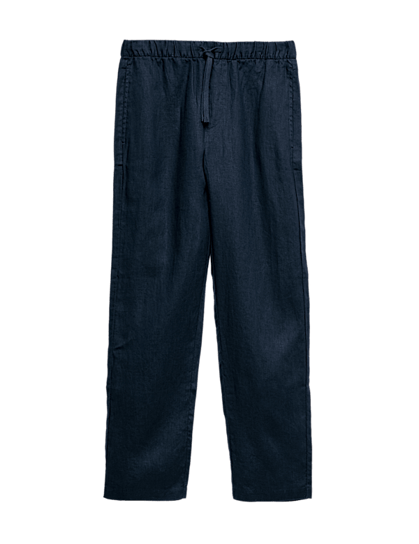Loose Fit Pure Linen Elasticated Waist Trousers