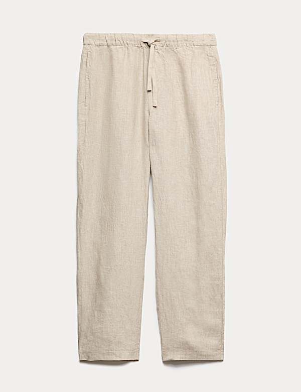 Pantalones holgados con cintura con el&aacute;stico 100 % lino - US