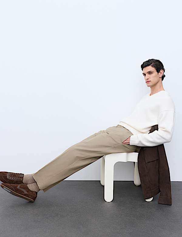 Cotton Rich Pleat Front Tapered Trousers - CA