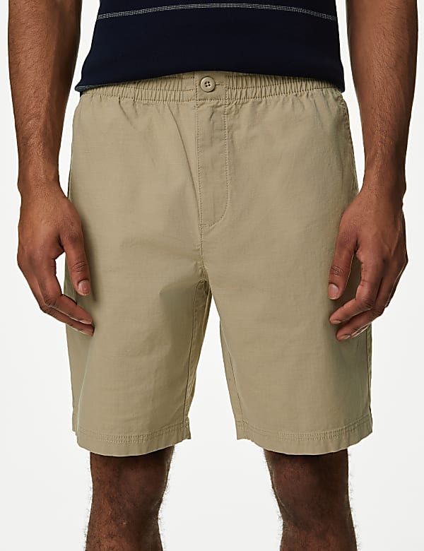 Elasticated Waist Ripstop Textured Shorts - US