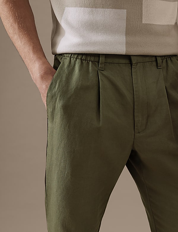 Tapered Fit Linen Blend Trousers
