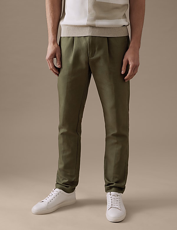 Tapered Fit Linen Blend Trousers