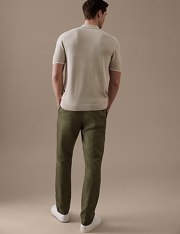 Tapered Fit Linen Blend Trousers