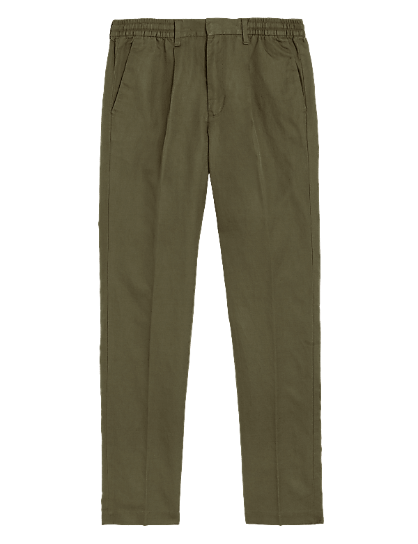Tapered Fit Linen Blend Trousers