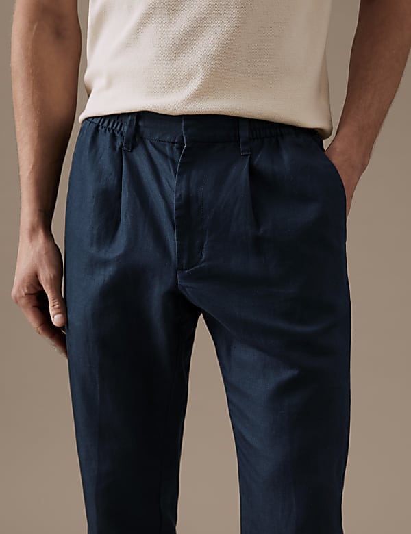 Tapered Fit Linen Blend Trousers