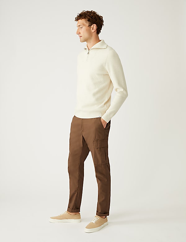 Slim Fit Pure Cotton Ripstop Cargo Trousers