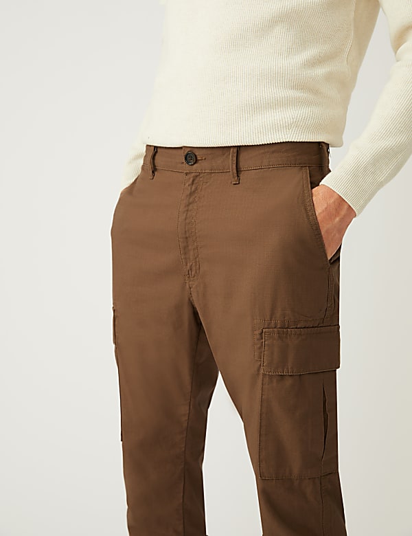 Slim Fit Pure Cotton Ripstop Cargo Trousers