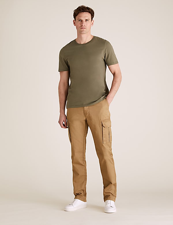 Buy Straight Fit Organic Cotton Cargo Trousers at Marks Spencer