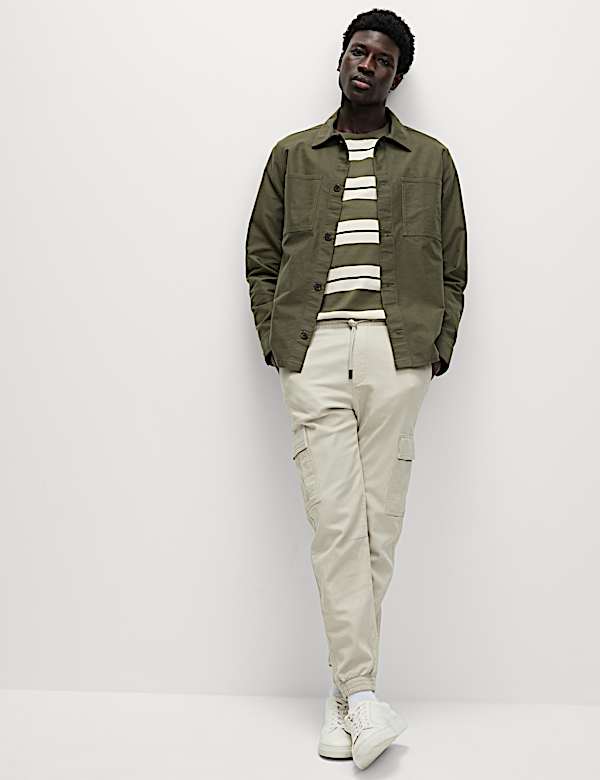 Slim Fit Stretch Cuffed Cargo Trousers - AT