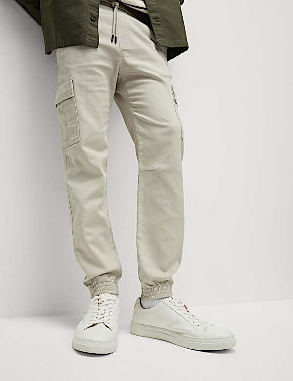 Slim Fit Stretch Cuffed Cargo Trousers - BG