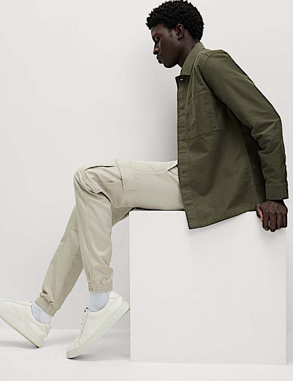 Slim Fit Stretch Cuffed Cargo Trousers - BG