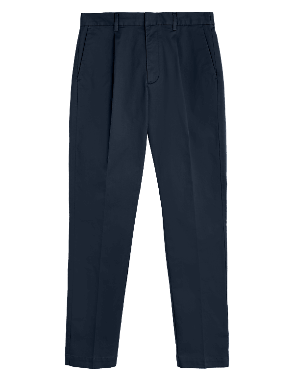 Tapered Fit Pleat Front Stretch Chinos