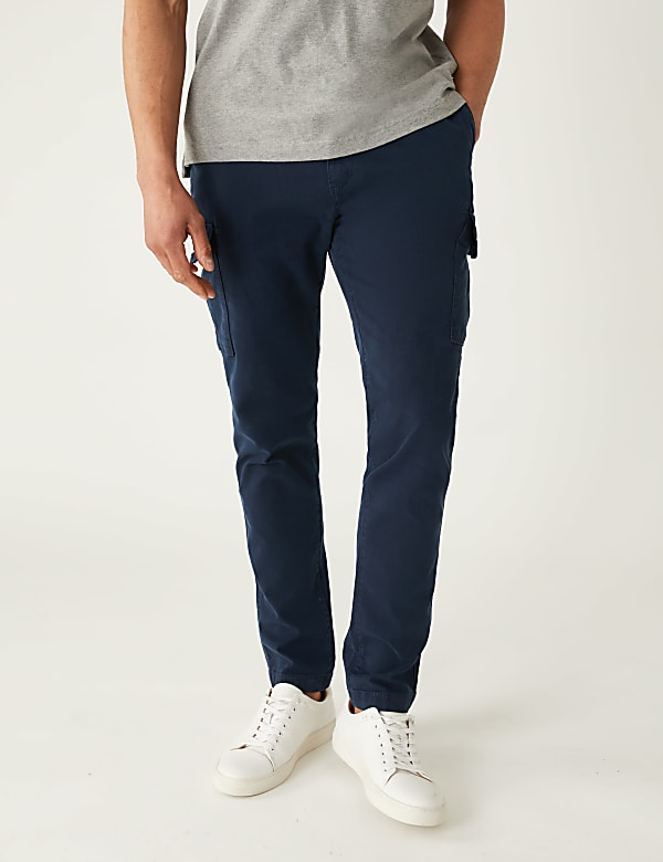 Slim Fit Textured Stretch Cargo Trousers