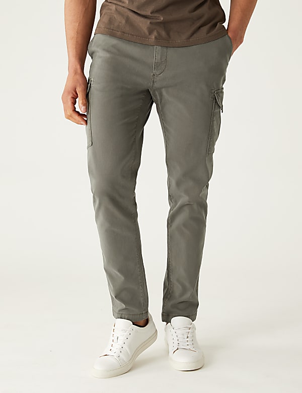 Slim Fit Textured Stretch Cargo Trousers
