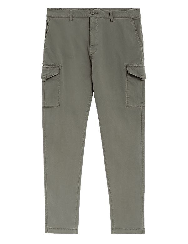 Slim Fit Textured Stretch Cargo Trousers