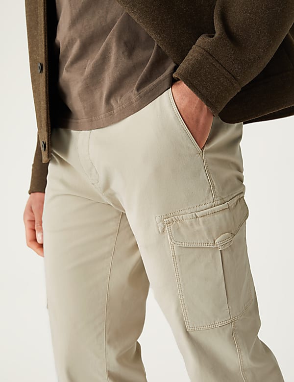Slim Fit Textured Stretch Cargo Trousers