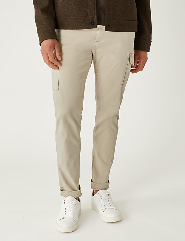 Slim Fit Textured Stretch Cargo Trousers