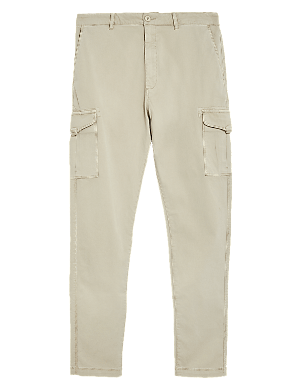 Slim Fit Textured Stretch Cargo Trousers