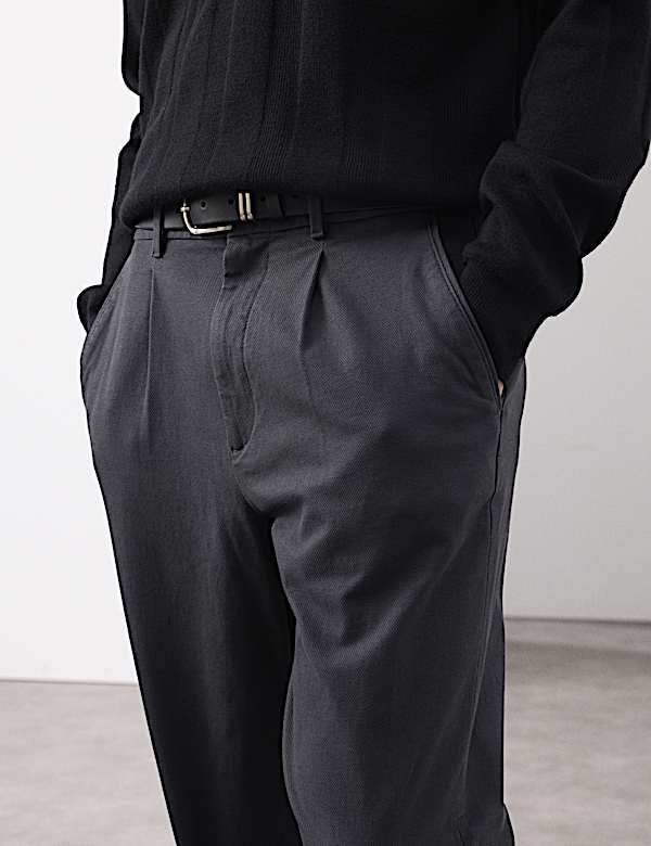 Tapered Fit Textured Dobby Pleat Front Chinos - SE