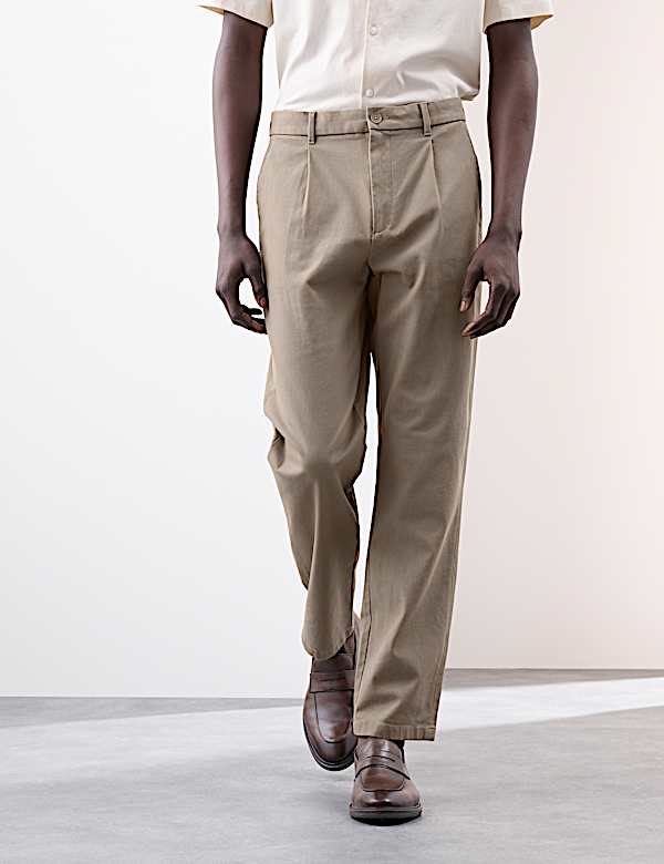 Regular Fit Single Pleat Textured Chinos - VN