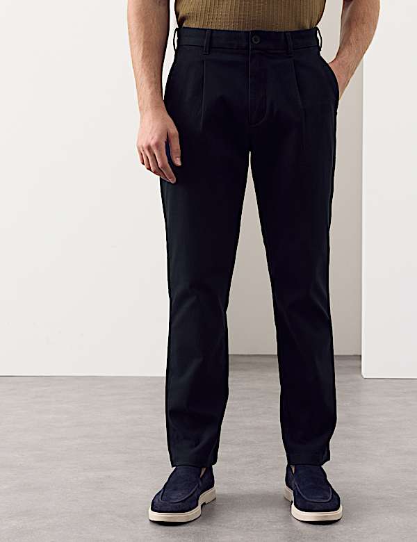 Tapered Fit Textured Dobby Pleat Front Chinos