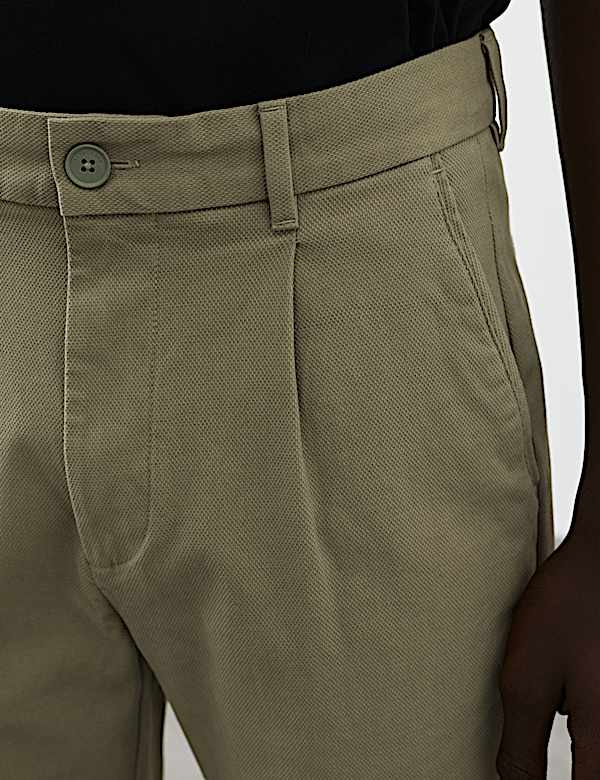Tapered Fit Textured Dobby Pleat Front Chinos - JO