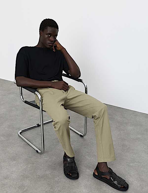 Tapered Fit Textured Dobby Pleat Front Chinos - JO