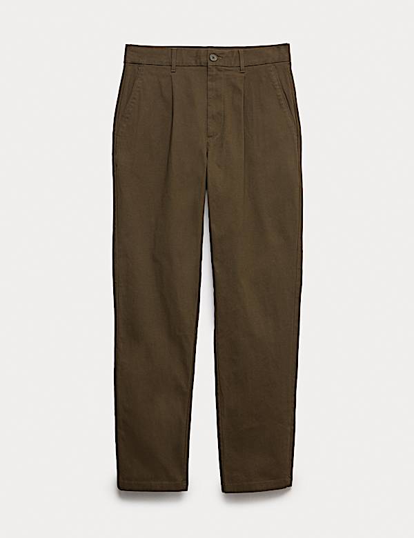Tapered Fit Textured Dobby Pleat Front Chinos - IS